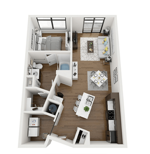 Floor plan for 1 bed, 1 bath, 823 sqft